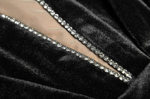 Tatum Autumn Velvet Dress Women Diamonds V-Neck Long Sleeve Lace Patchwork Vintage Party Dress