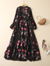Load image into Gallery viewer, Sienna Chiffon V-Neck Lace Patchwork Flowers Print Vintage Dress