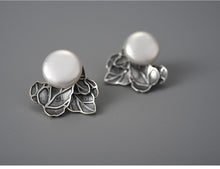 Load image into Gallery viewer, Vintage Natural Baroque Pearl Leaves Stud Earrings for Women Real 925 Sterling Silver Original Fashion Jewelry