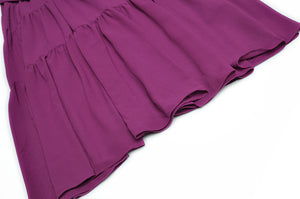 Reese Dress Bow Collar Long Lantern Sleeve Purple Elegant Pleated Party Dress