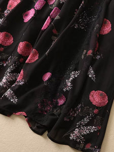 Sienna Chiffon V-Neck Lace Patchwork Flowers Print Vintage Dress