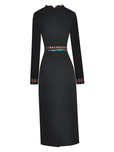 Alondra Autumn Pencil Dress Women V-Neck Long Sleeves Sequined Dress
