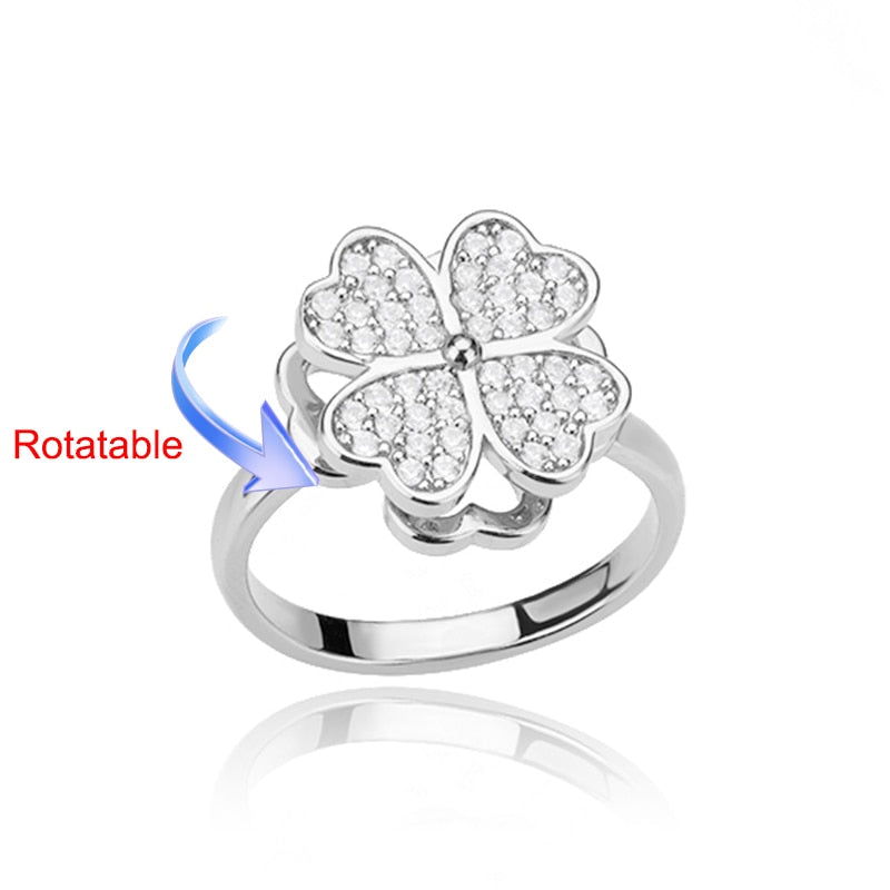 Rotating Four Clover Adjustable Rings Stainless Steel Wedding Ring
