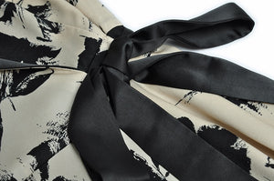 Nabila Notched Long sleeve Belted Flower Print Asymmetrical Dress