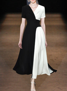 Eileen White Black Patchwork Short Sleeve Casual Dress