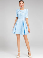 Load image into Gallery viewer, Gigi  Beading Jacquard Blue Holiday Elegant Mini Dress