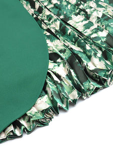 Alivia Square Collar 3/4 Sleeves Belt Pleated Print Splicing Dress