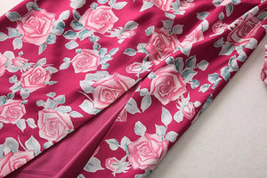 Imogen Folds V-Neck Long Sleeve Flower Print Elegant Dress