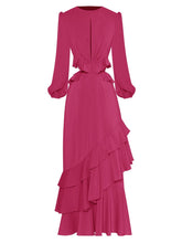 Load image into Gallery viewer, Stella O-Neck Lantern Sleeve Ruffles Hollow Out Dew waist Bohemian Long Dress