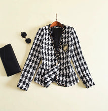 Load image into Gallery viewer, Long Sleeve  Embroidery Rivet Hounds-tooth Plaid Jacket Outer Coat