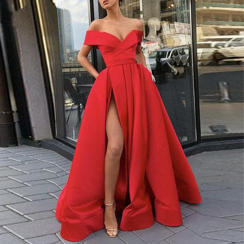 V-neckline Red Evening Gowns,Slit Sexy Party Dresses.Chiffon Prom Dres –  luladress