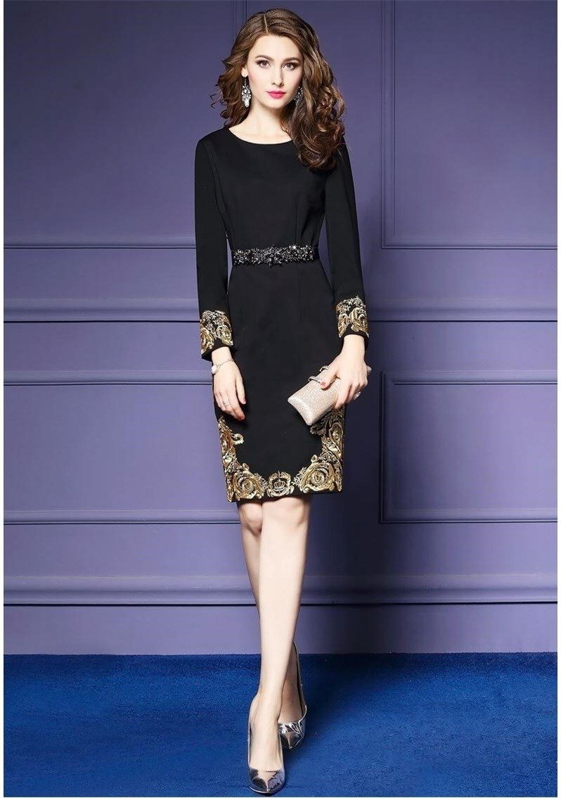 Luxury Embroidery  Office Pencil Robe Femme Retro Vintage Dress