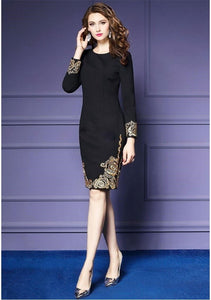 Luxury Embroidery  Office Pencil Robe Femme Retro Vintage Dress