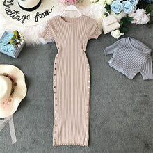 Load image into Gallery viewer, Button Vintage Ladies Slim Summer Bodycon Knit Midi Dress