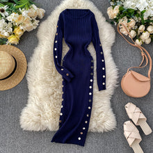 Load image into Gallery viewer, Button Vintage Ladies Slim Summer Bodycon Knit Midi Dress