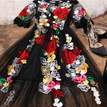 Load image into Gallery viewer, Luxury  Flower Embroidery Appliques Black Mesh  Maxi