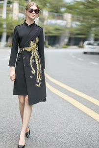 The Stand collar Embroidery Elegant Asymmetrical Dresses