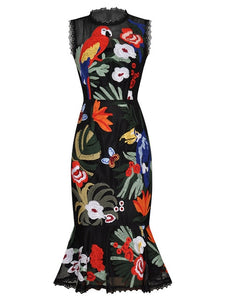 Marie Hollow Out Floral  Embroidery Mermaid Dress