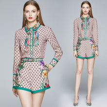 Load image into Gallery viewer, Reyna Floral Blouse Shirt+Vintage Print Shorts Two Pieces Set