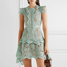 Load image into Gallery viewer, Irregular Hem Hollow Out Lace Dress Butterfly Sleeves