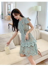 Load image into Gallery viewer, Irregular Hem Hollow Out Lace Dress Butterfly Sleeves