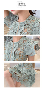 Irregular Hem Hollow Out Lace Dress Butterfly Sleeves