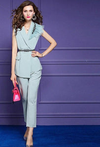 Josie Crystal Suit Tops+3/4 pants Two-piece set