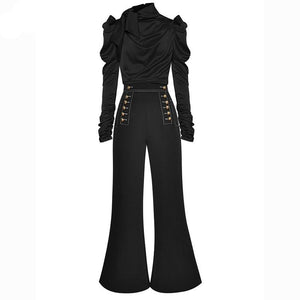 Isla   Ruched Long Sleeve Tops+Double breasted bell-bottoms Two-piece set