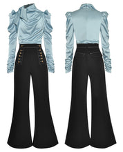Load image into Gallery viewer, Isla   Ruched Long Sleeve Tops+Double breasted bell-bottoms Two-piece set