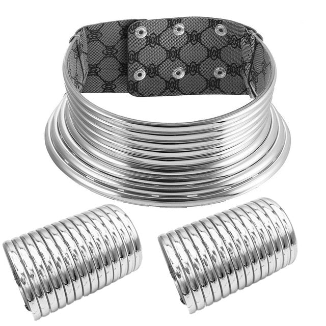 Ethiopian Choker Necklace & Two-hand Bracelet Set