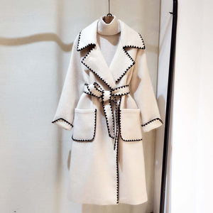 Wavy Side Embroidered notched Sleeve Coat