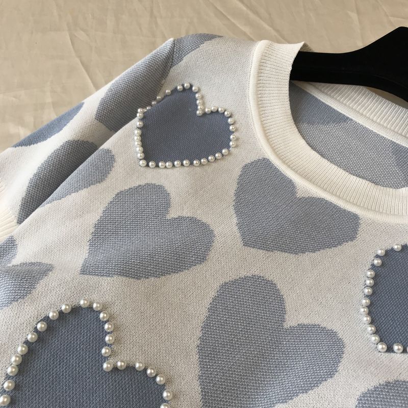 Printed Hearts Knitted Two Piece suit (short sleeve)