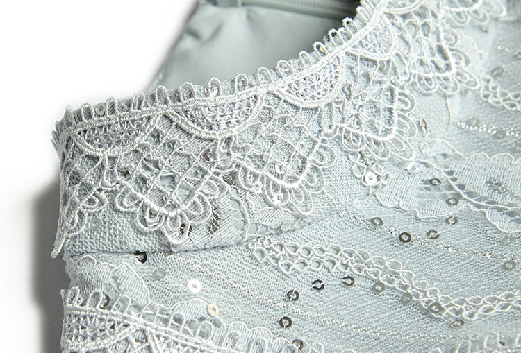 Emilia Patchwork Mesh Sequins Cascading Ruffle Asymmetrical Dresses