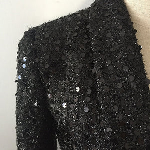 Shawl Collar Glitter Sequined Long Runway Black Blazer
