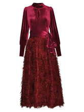 Load image into Gallery viewer, Ivy Lantern Sleeve lace-up Patchwork Tassel Elegant Dress