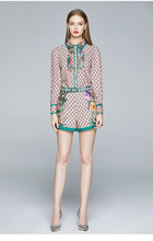 Load image into Gallery viewer, Reyna Floral Blouse Shirt+Vintage Print Shorts Two Pieces Set