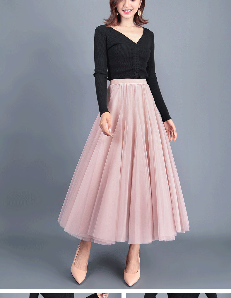 3 Layers Princess Tulle Mesh Pleated Skirt