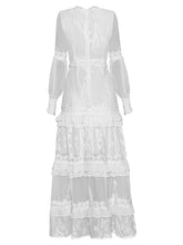 Load image into Gallery viewer, Anastasia V-neck Lantern Sleeve Flowers Embroidery Cascading Ruffle Dress