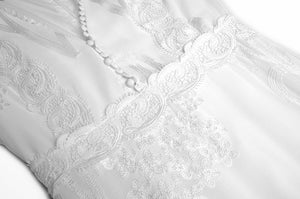 Anastasia V-neck Lantern Sleeve Flowers Embroidery Cascading Ruffle Dress