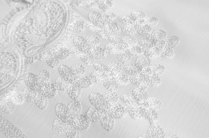 Anastasia V-neck Lantern Sleeve Flowers Embroidery Cascading Ruffle Dress