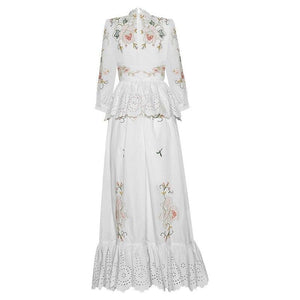 Emery Floral Embroidery Hollow out Ruffles Maxi Dresses