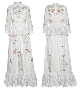 Emery Floral Embroidery Hollow out Ruffles Maxi Dresses
