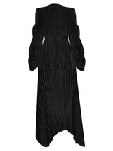 Load image into Gallery viewer, Lucia Lantern Sleeve Loose Lace-up Tops+ Asymmetrical skirt Pleated Two-piece set