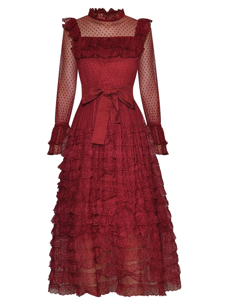 Antonia Mesh lace-up Cascading Ruffle Party Dresses