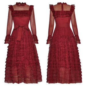 Antonia Mesh lace-up Cascading Ruffle Party Dresses