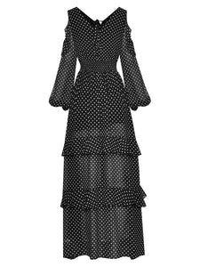 Malina V-neck Elastic waist Fashion Polka dot print Long Chiffon Dress Vestidos