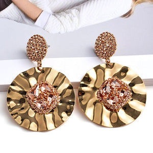 Colorful Crystals Round Metal Gold Drop Earrings