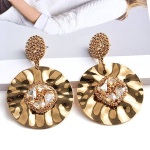Colorful Crystals Round Metal Gold Drop Earrings