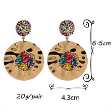 Load image into Gallery viewer, Colorful Crystals Round Metal Gold Drop Earrings