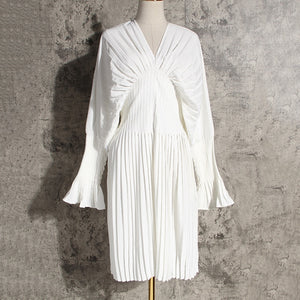 Vintage Pleated  Flare Long Sleeve Dress